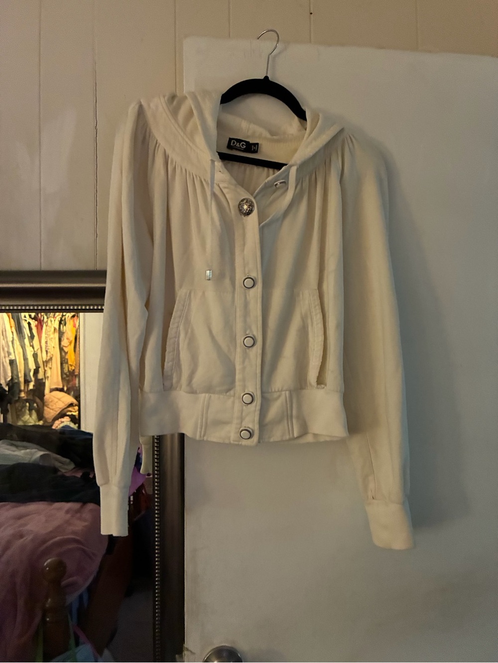D&G Cream Hooded Button-Front Bomber Jacket